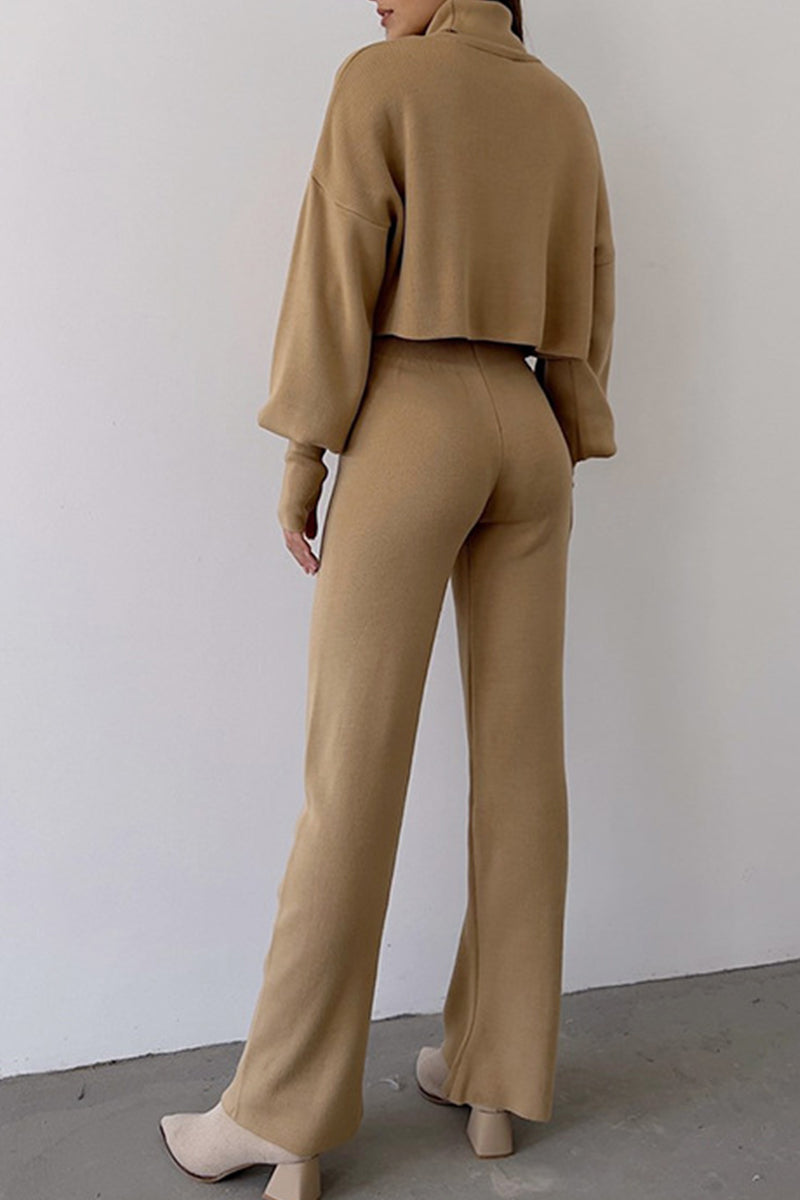 Casual Solid Solid Color Turtleneck Long Sleeve Two Pieces