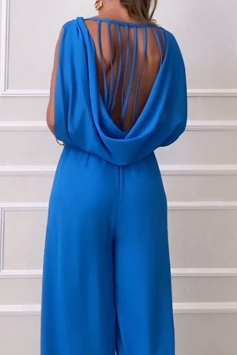 Casual Solid Backless O Neck Regular Jumpsuits(2 Colors)