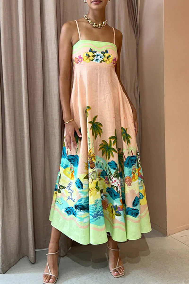 Casual Vacation Floral Patchwork Sling Dress Dresses