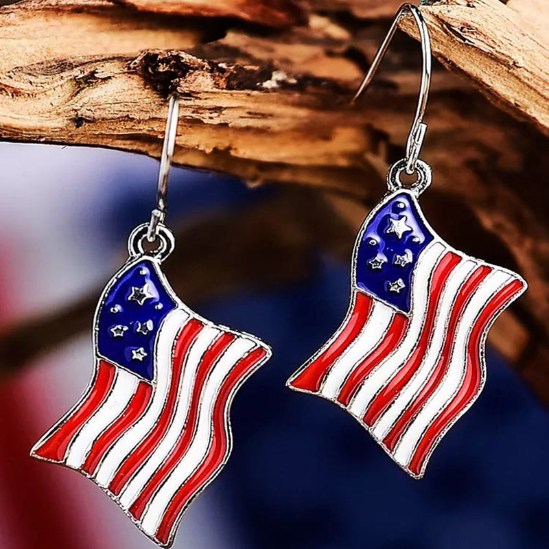 Independence Day Flag Oil Drip Alloy Earrings