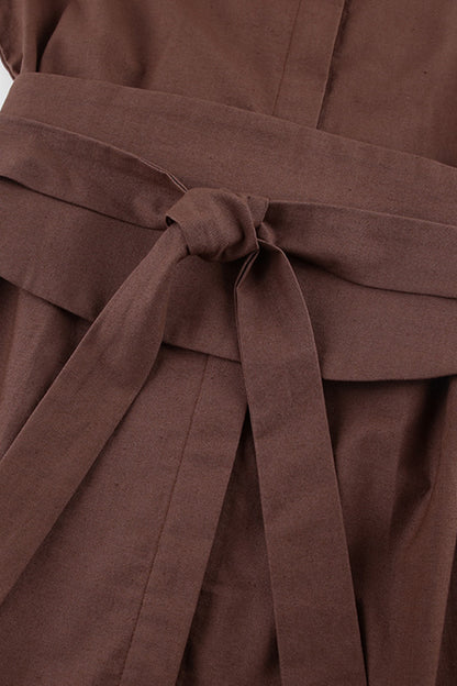 Work Elegant Solid Bandage Turndown Collar Waist Skirt Dresses