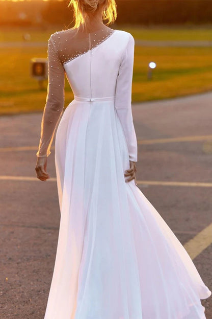 Elegant Formal Solid Slit O Neck Evening Dress Dresses