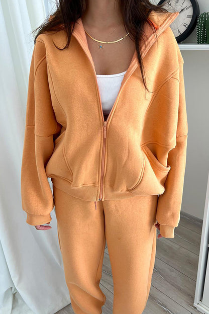Casual Simplicity Solid Draw String Hooded Collar Long Sleeve Two Pieces