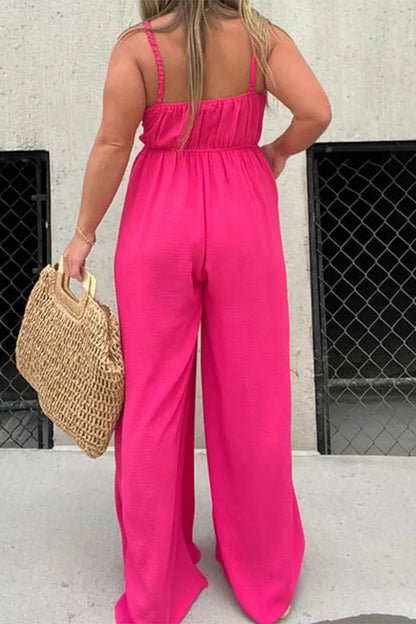 Casual Simplicity Solid Pocket Square Collar Loose Jumpsuits