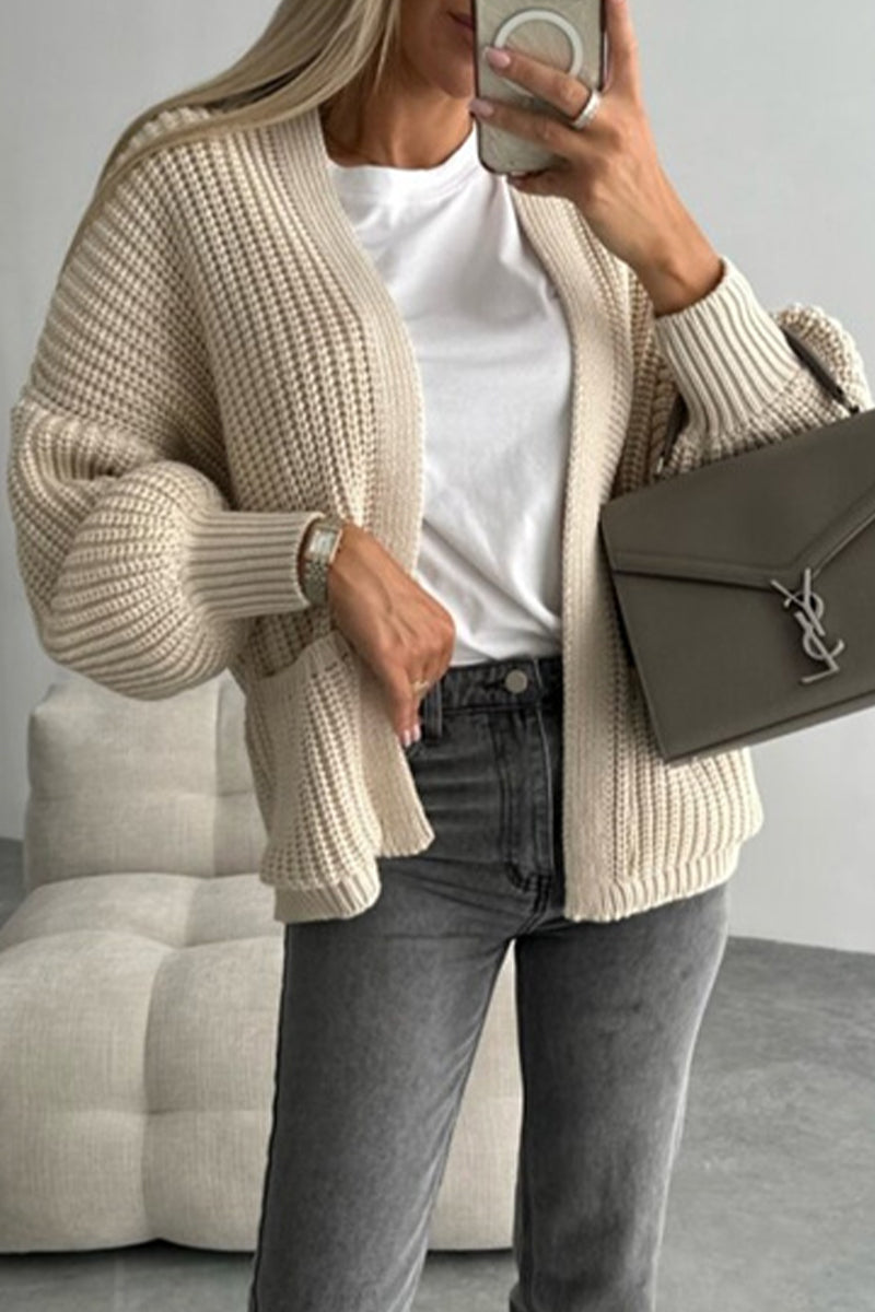 Elegant Solid Pocket V Neck Outerwear