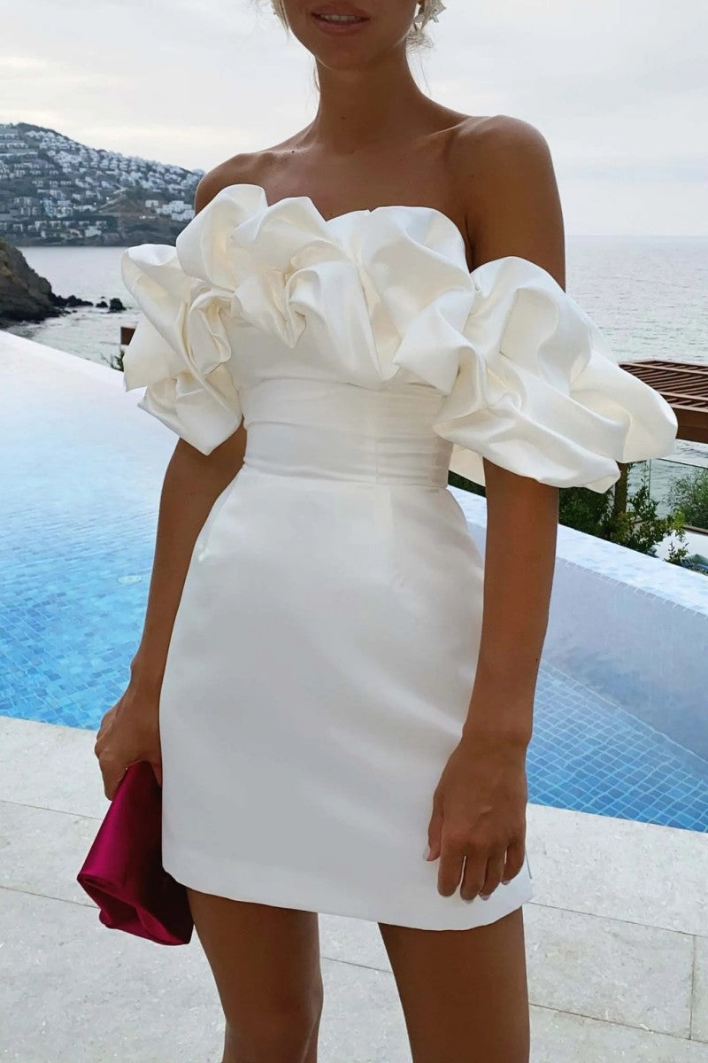 Sexy Solid Patchwork Backless Off the Shoulder Strapless Dress Dresses