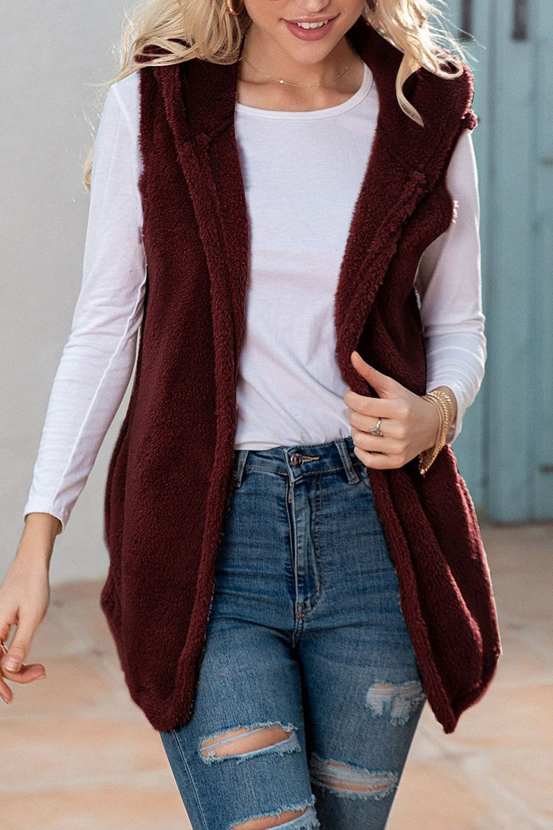 Casual Simplicity Solid Patchwork Pocket Hooded Collar Tops