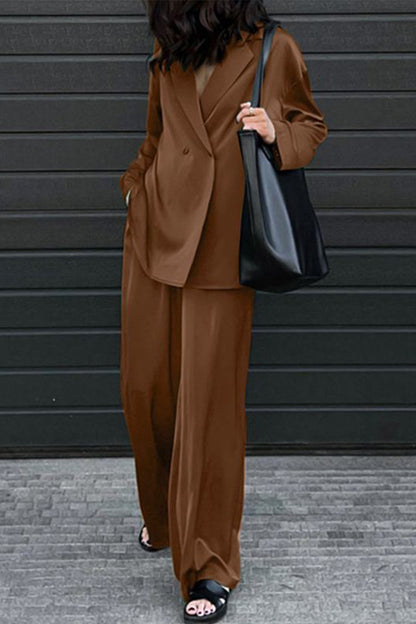Casual Simplicity Solid Pocket Turndown Collar Long Sleeve Two Pieces