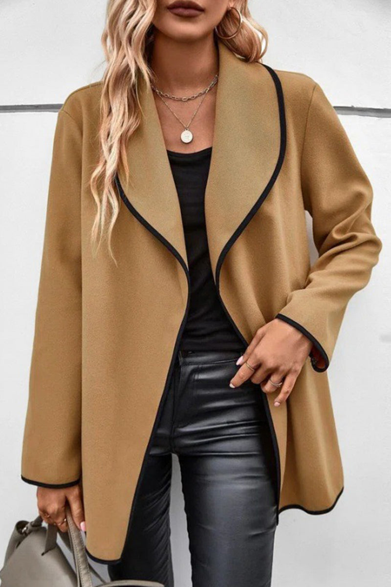 Casual Simplicity Solid Patchwork Turn-back Collar Outerwear