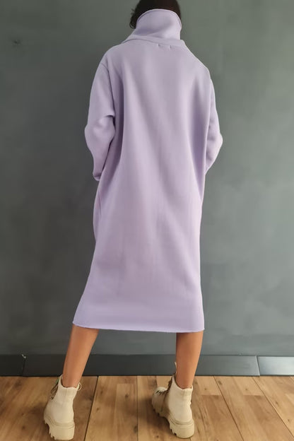 Casual Solid Pocket Turtleneck Long Sleeve Dresses