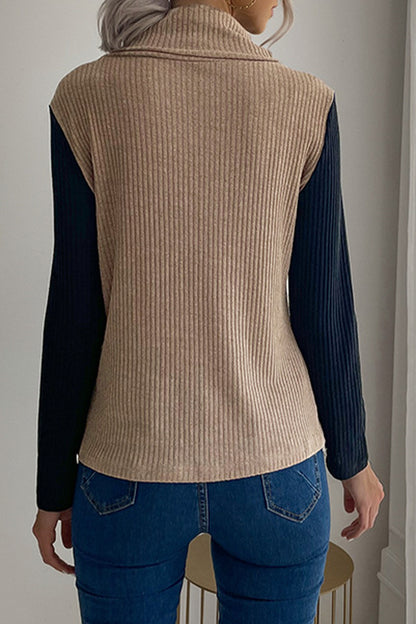Casual Solid Buttons Asymmetrical Turtleneck Tops