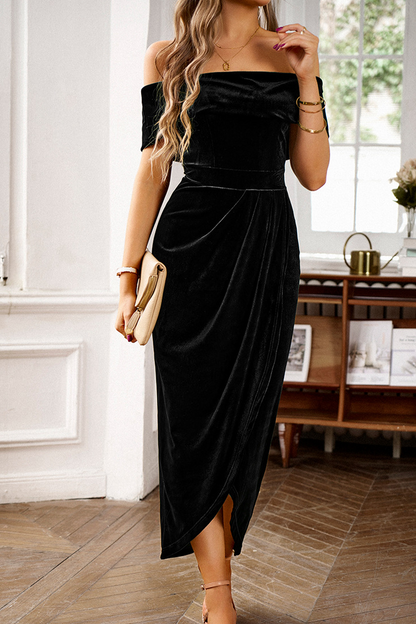 Elegant Solid Fold Off the Shoulder One Step Skirt Dresses
