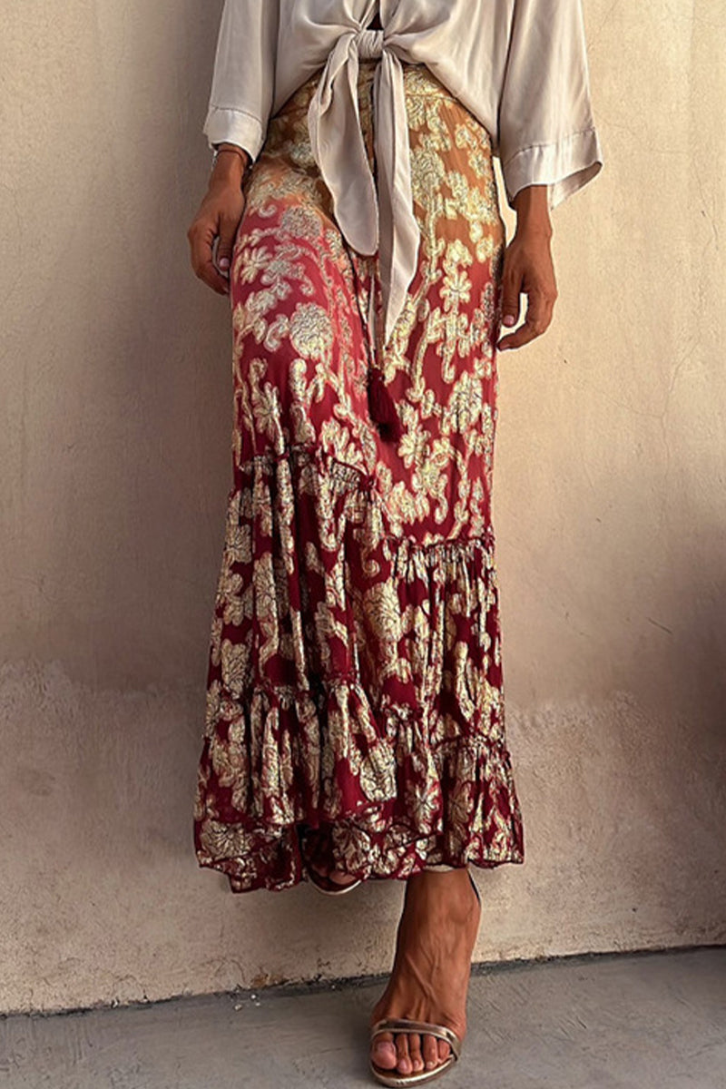 Casual Gradual Change Floral Patchwork Loose High Waist Type A Patchwork Bottoms