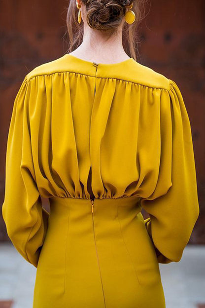 Elegant Solid Fold V Neck One Step Skirt Dresses