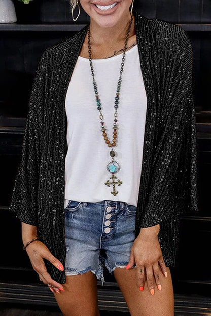 Casual Solid Sequins Patchwork Cardigan Collar Outerwear