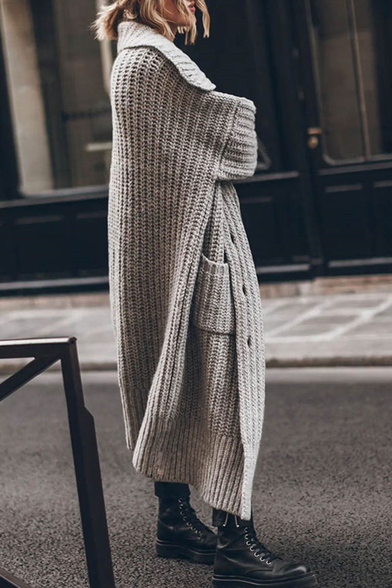 Street Elegant Solid Pocket Weave Turndown Collar Outerwear