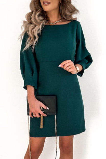 Elegant Solid With Bow Zipper O Neck Pencil Skirt Dresses