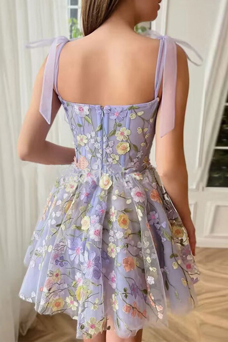 Sweet Elegant Embroidery Appliques Square Collar Princess Dresses