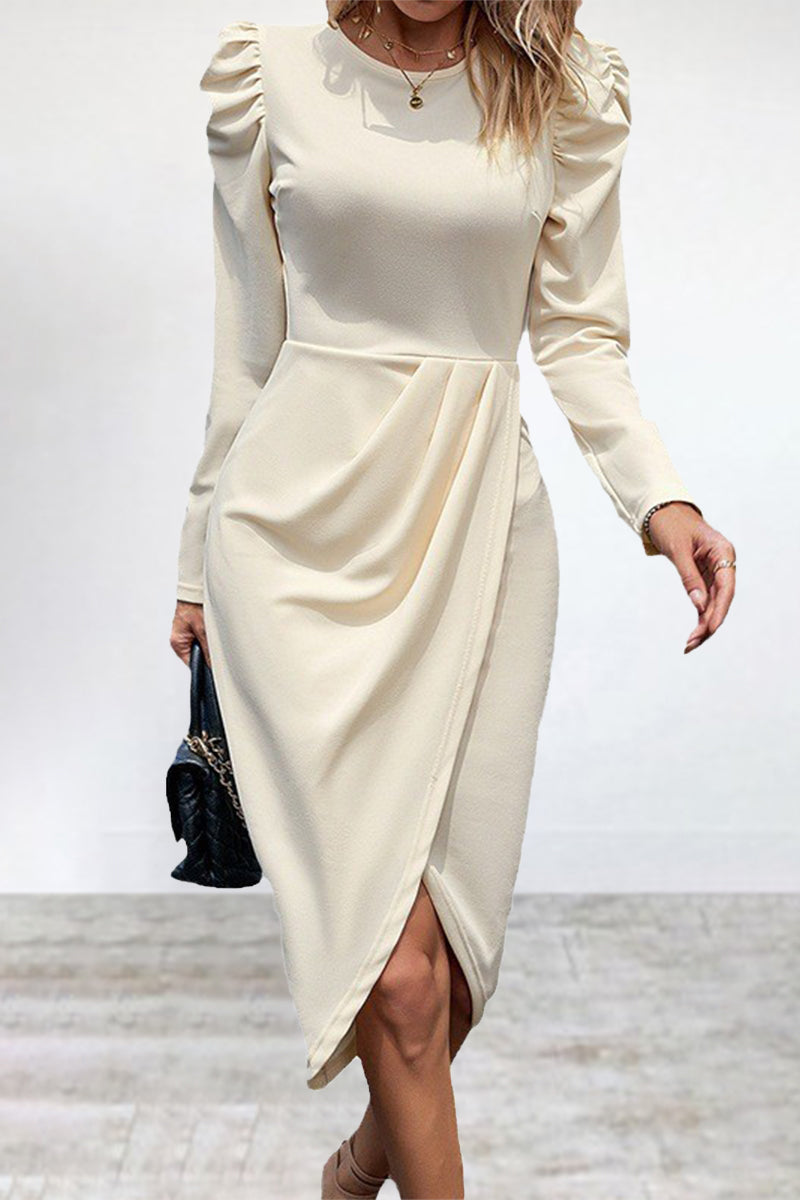 Elegant Solid Slit Asymmetrical O Neck Irregular Dress Dresses