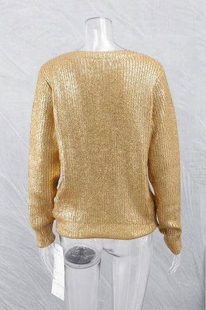 Elegant Solid Sequined O Neck Sweaters