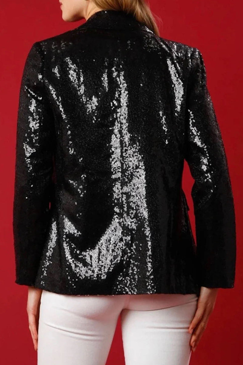 Casual Solid Sequins Turn-back Collar Outerwear