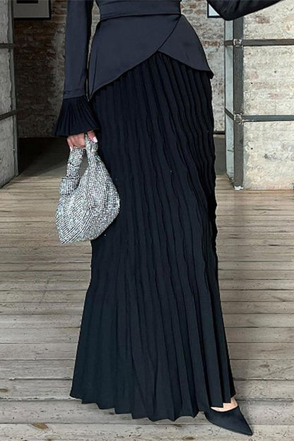 Celebrities Elegant Solid Pleated Half A Turtleneck Pleated Dresses