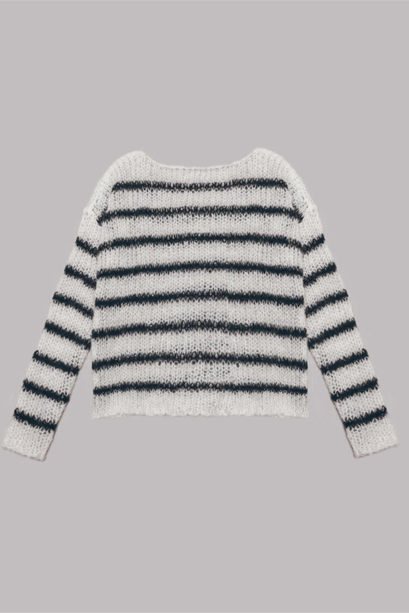 Street Striped Contrast O Neck Sweaters