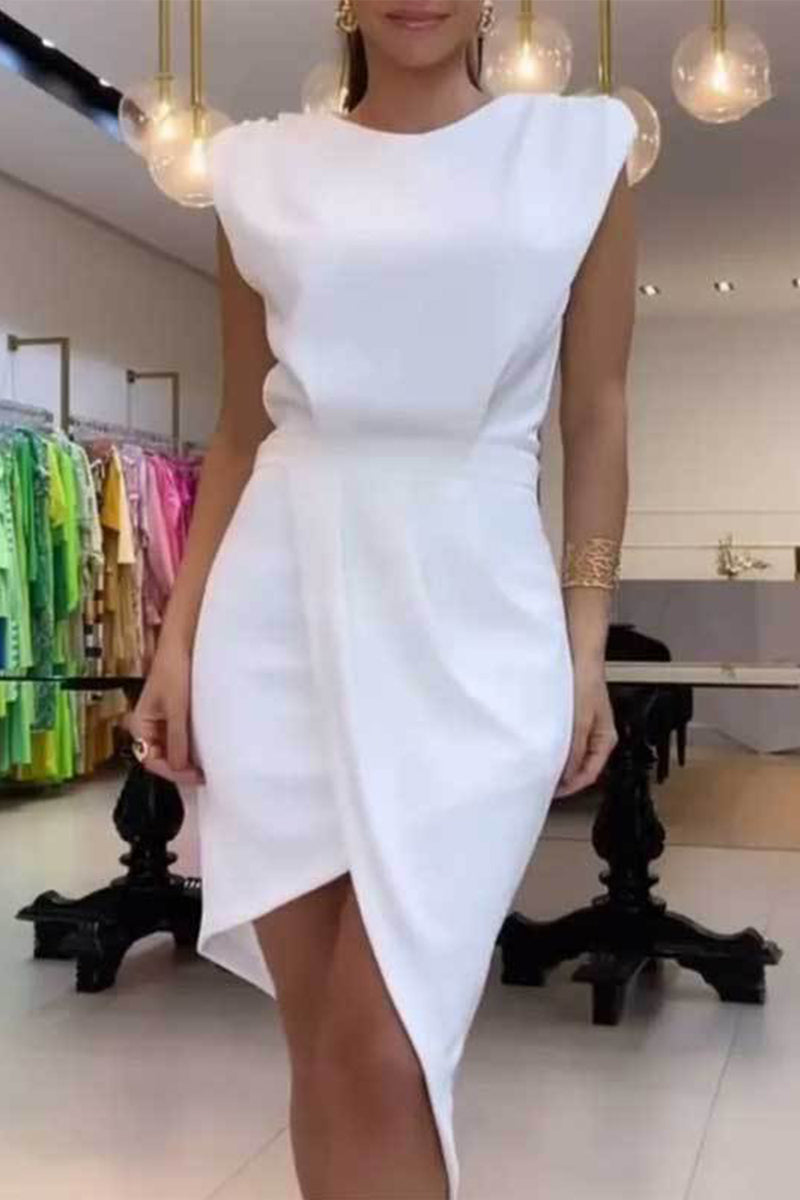 Casual Simplicity Solid Asymmetrical O Neck A Line Dresses