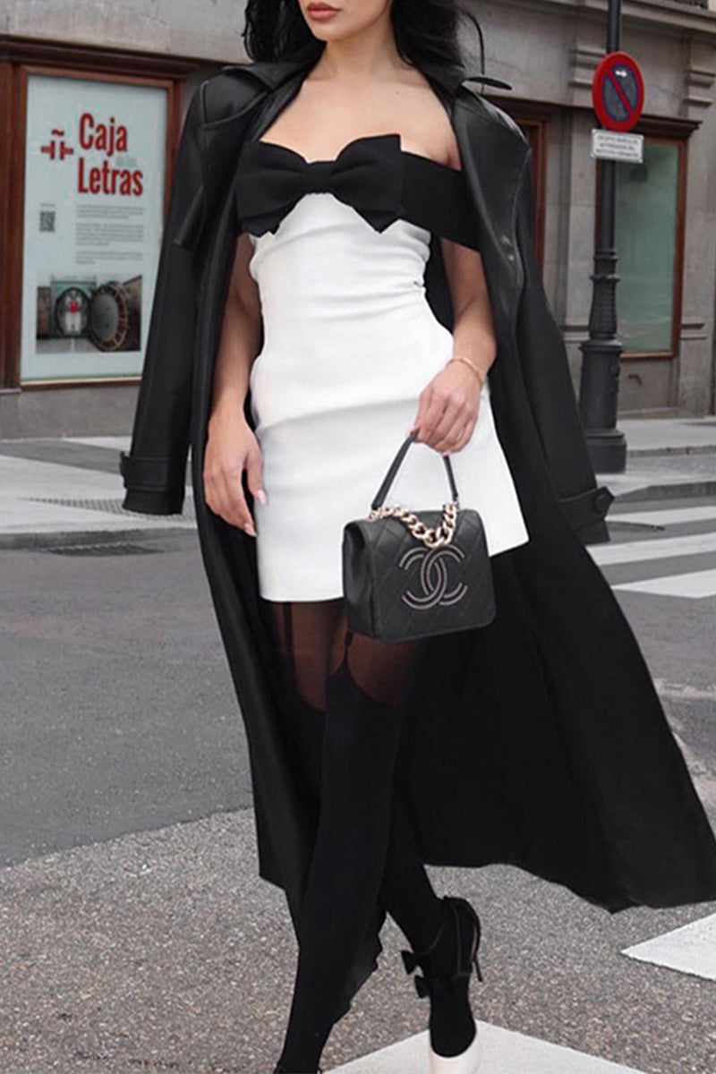 Sexy Solid With Bow Contrast Off the Shoulder Wrapped Skirt Dresses