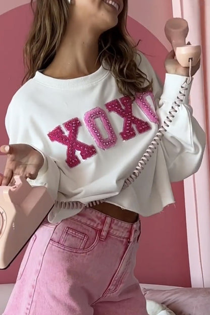 Casual Sweet Letter Patch O Neck Tops