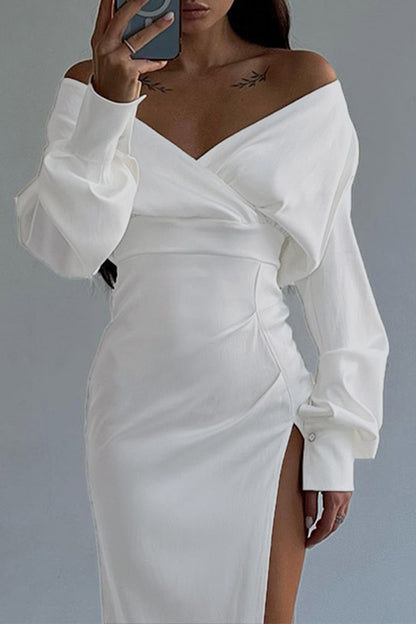 Elegant Solid Slit V Neck Irregular Dress Dresses