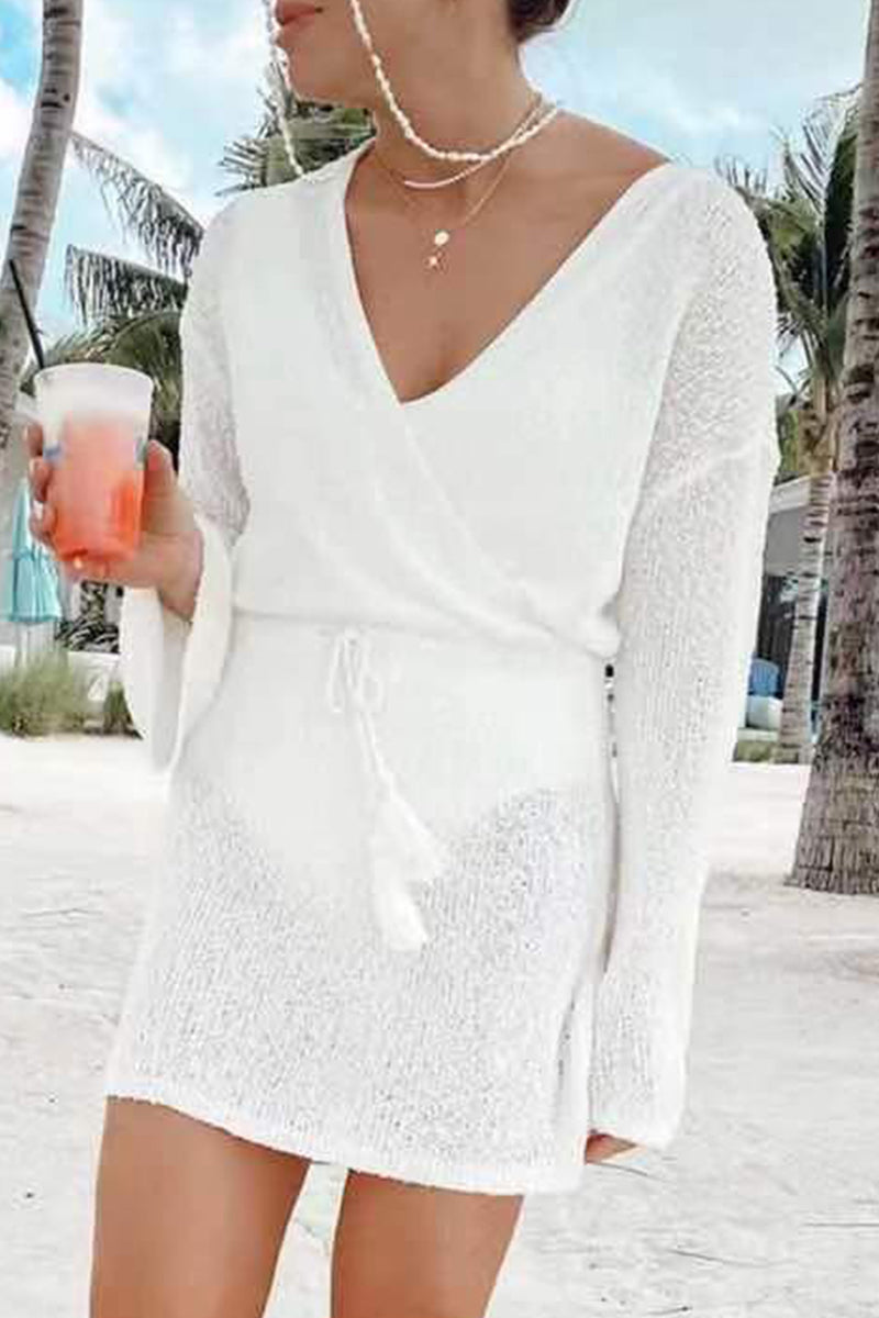 Sexy Vacation Solid Hollowed Out Swimwears Cover Up
