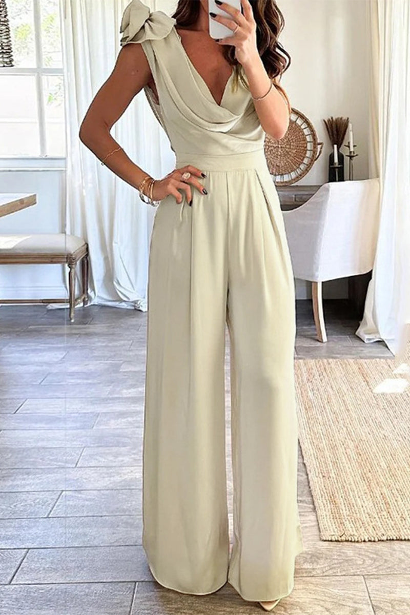 Sexy Solid Asymmetrical Scarf Collar Jumpsuits
