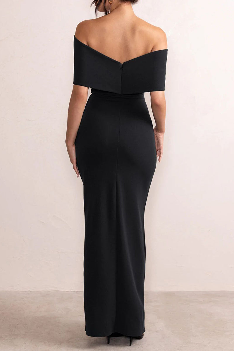 Sexy Solid Slit With Bow Off the Shoulder Irregular Dress Dresses