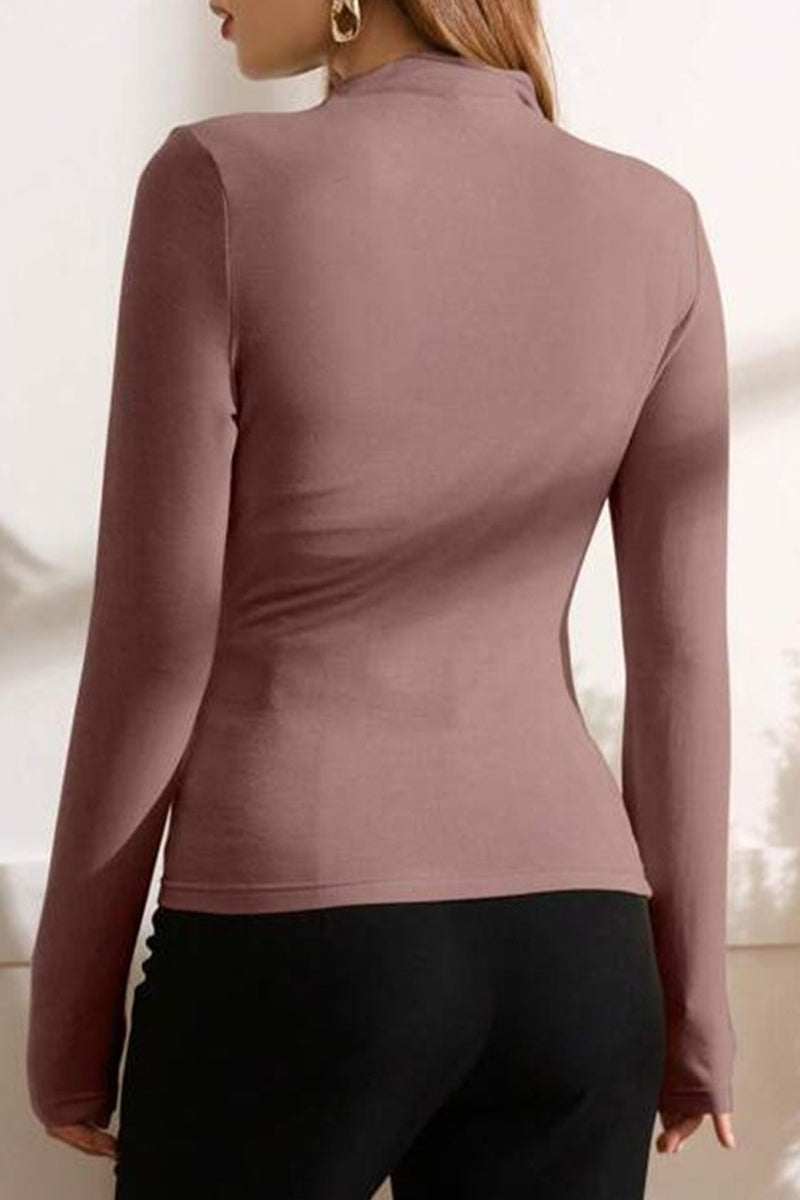 Casual Solid Fold Half A Turtleneck Tops