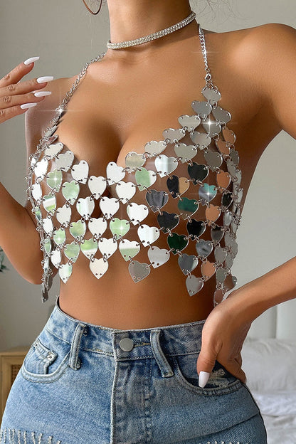 Sexy Patchwork Chains Backless Halter Tops