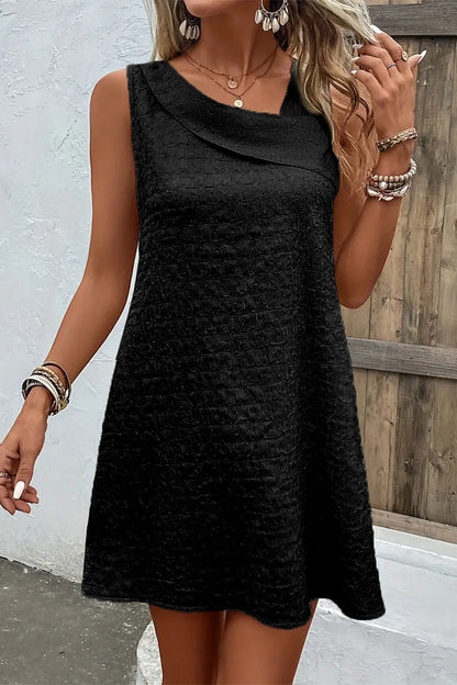 Casual Simplicity Solid Asymmetrical Oblique Collar Sleeveless Dress Dresses