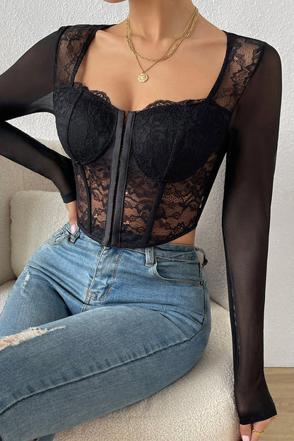 Sexy Casual Solid Patchwork See-through Square Collar Tops