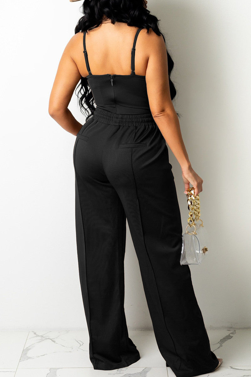 Sexy Casual Solid Vests Pants Spaghetti Strap Sleeveless Two Pieces