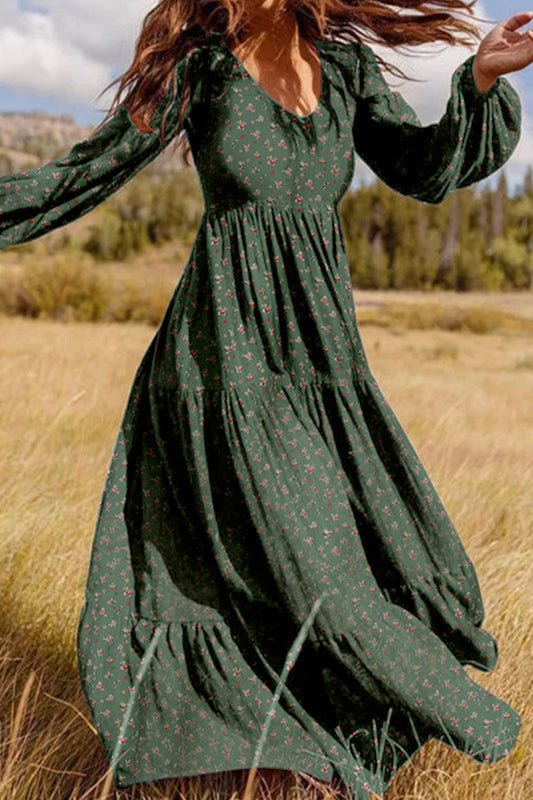 Elegant Floral Patchwork V Neck Printed Dress Dresses(5 Colors)