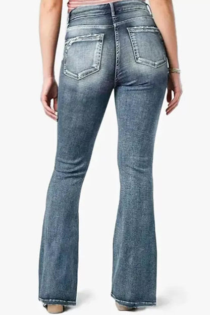 Casual Vintage Solid Make Old Mid Waist Regular Denim Jeans
