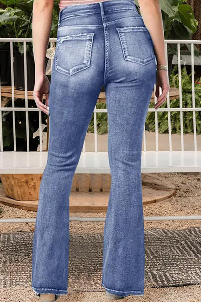 Casual Vintage Solid Make Old Mid Waist Regular Denim Jeans