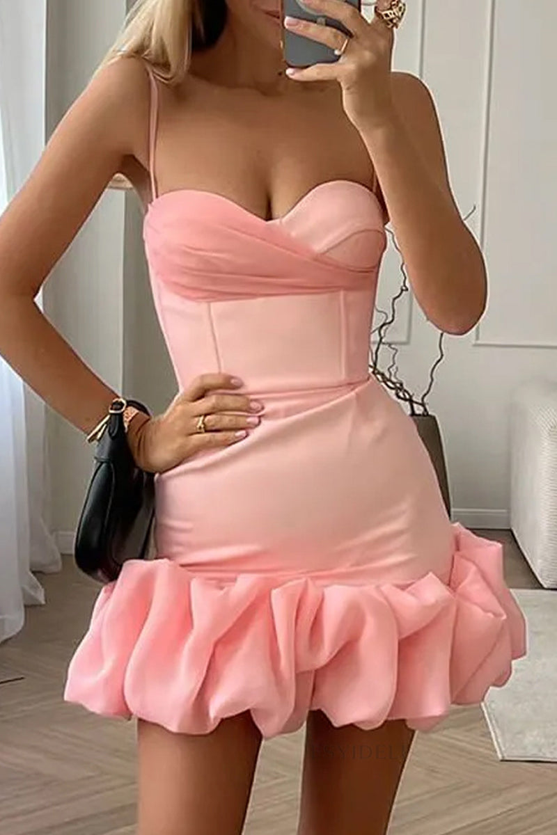 Sexy Solid Fold V Neck Wrapped Skirt Dresses