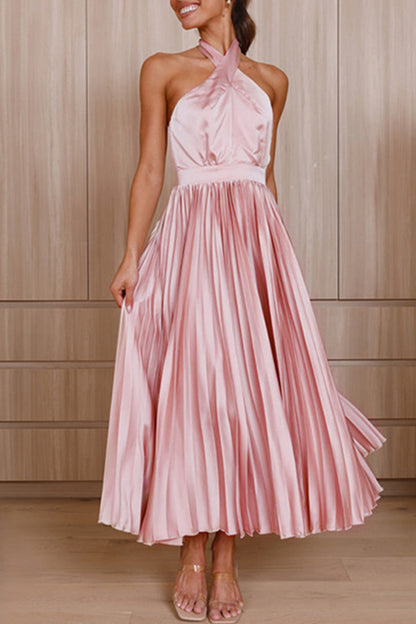 Elegant Solid Fold Halter Dresses