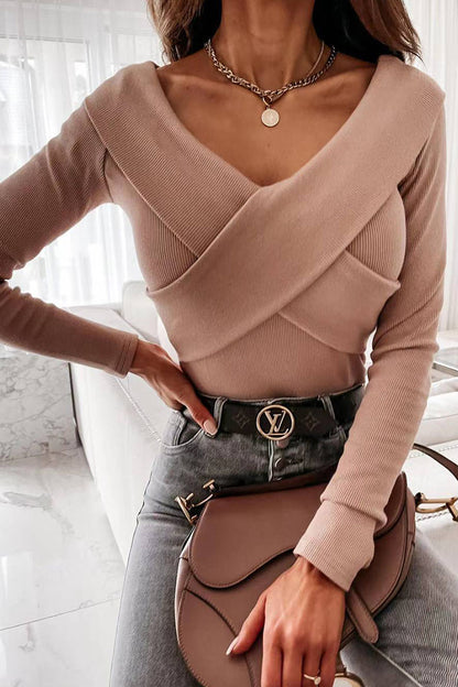 Fashion Sexy Solid V Neck Tops(3 colors)