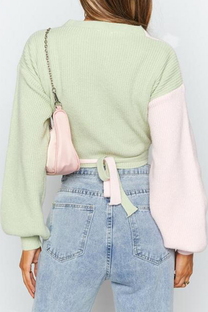 Casual Street Solid Patchwork Strap Design V Neck Tops Sweater