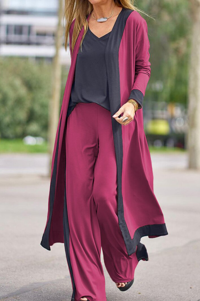Casual Elegant Contrast V Neck Long Sleeve Three Pieces(5 Colors)