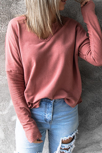Casual Solid Patchwork V Neck Tops（5 colors）