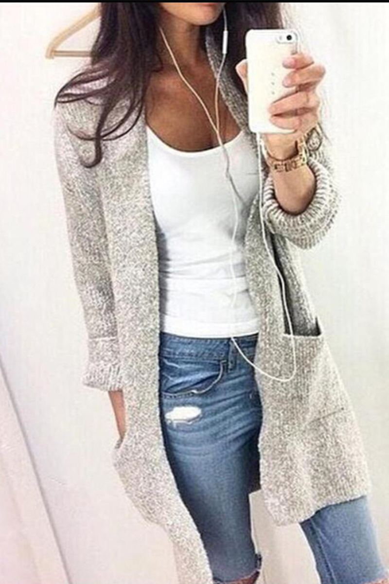 Casual Solid Patchwork Cardigans
