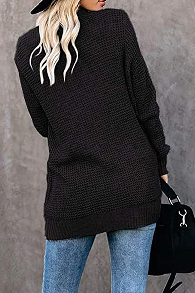Casual Solid Patchwork Pocket V Neck Tops Sweater(6 Colors)